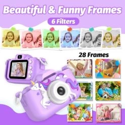 Unicorn Camera For Kids, 2.0-inch HD IPS Eye Protection Screen, HD Video Recording Camera With 28 Frames And 6 Filters, For Birthday Gifts, With 32GB SD Card. (Purple) -Outdoor Camera Shop 16592465 4