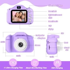 Unicorn Camera For Kids, 2.0-inch HD IPS Eye Protection Screen, HD Video Recording Camera With 28 Frames And 6 Filters, For Birthday Gifts, With 32GB SD Card. (Purple) -Outdoor Camera Shop 16592465 5
