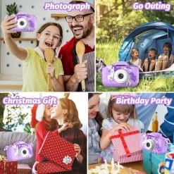 Unicorn Camera For Kids, 2.0-inch HD IPS Eye Protection Screen, HD Video Recording Camera With 28 Frames And 6 Filters, For Birthday Gifts, With 32GB SD Card. (Purple) -Outdoor Camera Shop 16592465 6