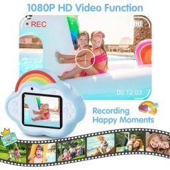 Digital Camera For Kids With Rainbow Design, 2.4-inch IPS Screen, Dual Camera, 8x Zoom, Mp3, Video Recording, And Built-in 1000mAh Battery. (Blue) -Outdoor Camera Shop 16625189 3