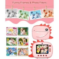 Instant Print Camera For Kids, 2.0 Inch Screen,1000mAh Battery, 4 Puzzle Games, And Zero Ink Print Camera With 3 Rolls Print Paper Camera. (Pink-Red) -Outdoor Camera Shop 16625190 4
