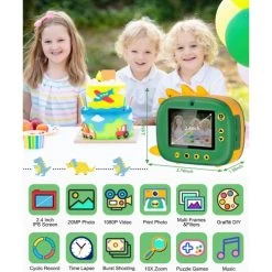 Instant Print Camera For Kids, 2.0 Inch Screen,1000mAh Battery, 4 Puzzle Games, And Zero Ink Print Camera With 3 Rolls Print Paper Camera. (Green-Yellow) -Outdoor Camera Shop 16625191 1
