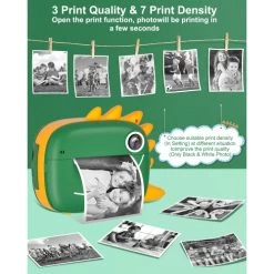 Instant Print Camera For Kids, 2.0 Inch Screen,1000mAh Battery, 4 Puzzle Games, And Zero Ink Print Camera With 3 Rolls Print Paper Camera. (Green-Yellow) -Outdoor Camera Shop 16625191 2