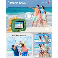 Instant Print Camera For Kids, 2.0 Inch Screen,1000mAh Battery, 4 Puzzle Games, And Zero Ink Print Camera With 3 Rolls Print Paper Camera. (Green-Yellow) -Outdoor Camera Shop 16625191 5