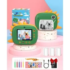 Instant Print Camera For Kids, 2.0 Inch Screen,1000mAh Battery, 4 Puzzle Games, And Zero Ink Print Camera With 3 Rolls Print Paper Camera. (Green-Yellow) -Outdoor Camera Shop 16625191 6