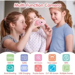 Digital Kids Camera With Rainbow Design, 2.4-inch IPS Screen, Dual Camera, 8x Zoom, Mp3, Video Recording, And Built-in 1000 MAh Battery. (Pink) -Outdoor Camera Shop 16625215 2