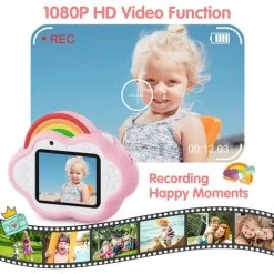 Digital Kids Camera With Rainbow Design, 2.4-inch IPS Screen, Dual Camera, 8x Zoom, Mp3, Video Recording, And Built-in 1000 MAh Battery. (Pink) -Outdoor Camera Shop 16625215 3
