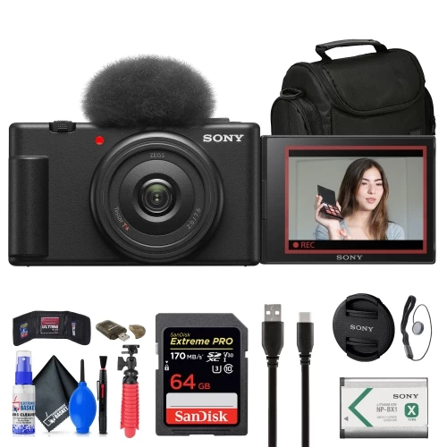 Sony ZV-1F Vlogging Camera (Black) (ZV1F/B) + Case + 64GB Card + Tripod + More 3 Sony ZV-1F Vlogging Camera (Black) (ZV1F/B) + Case + 64GB Card + Tripod + More