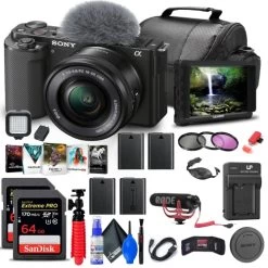 Refurbished (Good) - Sony ZV-E10 Mirrorless Camera With 16-50mm Lens + 4K Monitor + Pro Mic + More