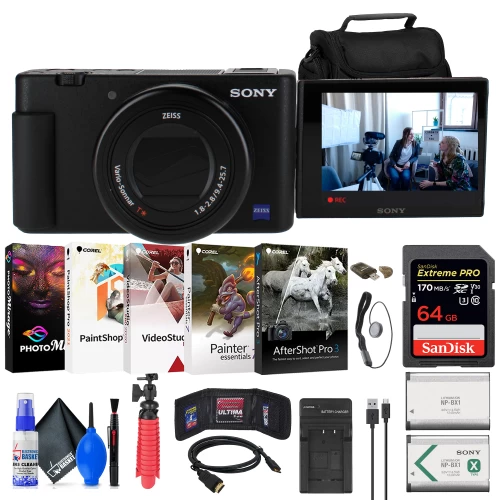 Sony ZV-1 Digital Camera + 64GB Card + Case + Extra Battery + Software 3 Sony ZV-1 Digital Camera + 64GB Card + Case + Extra Battery + Software