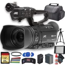 JVC GY-HM180 Ultra HD 4K Camcorder With HD-SDI (GY-HM180U) With Extra Battery, UV Filter, Tripod, Padded Case, LED Light
