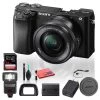 Sony Alpha A6100 Mirrorless Digital Camera (ILCE6100L/B) With 16-50mm Lenses With Flash, 64GB Memory Card, Cleaning Set And More - Base Bundle -Outdoor Camera Shop 17042309