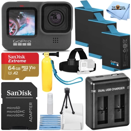 GoPro HERO9 Black 12MP Waterproof Camcorder + 64GB + EXT BATT + Charger Bundle 3 GoPro HERO9 Black 12MP Waterproof Camcorder + 64GB + EXT BATT + Charger Bundle