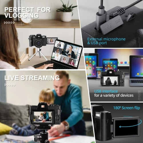 Digital Camera For Photography And Video, 4K 48MP Vlogging Camera For YouTube With 180° Flip Screen,16X Digital Zoom,32GB TF Card, 2 Batteries 4 Digital Camera For Photography And Video, 4K 48MP Vlogging Camera For YouTube With 180° Flip Screen,16X Digital Zoom,32GB TF Card, 2 Batteries - Image 2