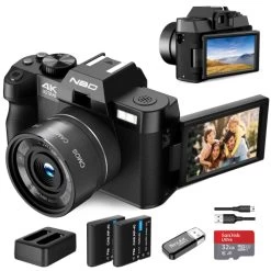Digital Camera 4K 48MP Vlogging Camera, Cameras For Photography And YouTube, 16X Digital Zoom, With 180° Flip Screen,2 Batteries, 32GB TF Card