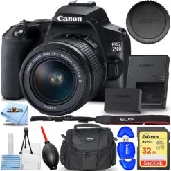 Canon® Canon EOS 250D / Rebel SL3 DSLR With 18-55mm (Black) - Essential 32GB Bundle