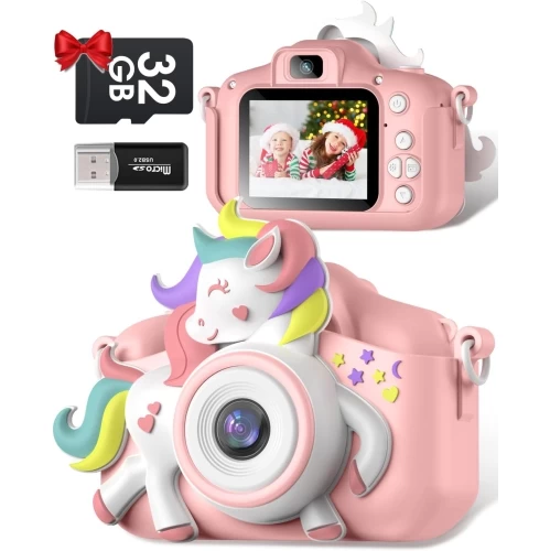 Upgraded Unicorn Camera For 3-8 Years Old Kids, Selfie Camera 20.0 MP HD 1080P IPS Screen, Built-in 1000 MAh Rechargeable Battery, Dual Digital Toy Camera With 32GB SD Card. 3 Upgraded Unicorn Camera For 3-8 Years Old Kids, Selfie Camera 20.0 MP HD 1080P IPS Screen, Built-in 1000 MAh Rechargeable Battery, Dual Digital Toy Camera With 32GB SD Card.