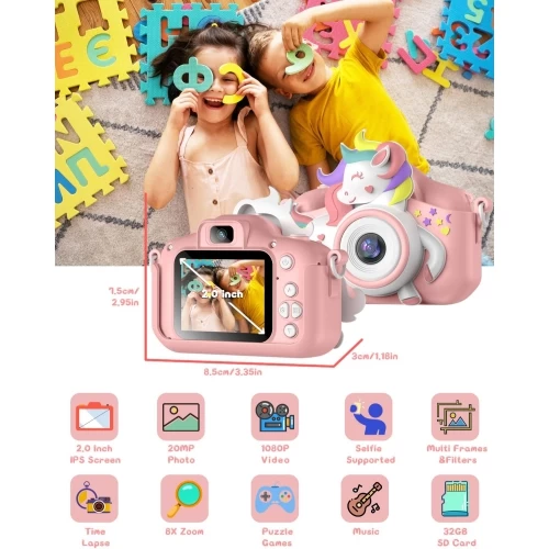 Upgraded Unicorn Camera For 3-8 Years Old Kids, Selfie Camera 20.0 MP HD 1080P IPS Screen, Built-in 1000 MAh Rechargeable Battery, Dual Digital Toy Camera With 32GB SD Card. 4 Upgraded Unicorn Camera For 3-8 Years Old Kids, Selfie Camera 20.0 MP HD 1080P IPS Screen, Built-in 1000 MAh Rechargeable Battery, Dual Digital Toy Camera With 32GB SD Card. - Image 2