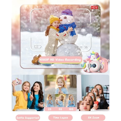 Upgraded Unicorn Camera For 3-8 Years Old Kids, Selfie Camera 20.0 MP HD 1080P IPS Screen, Built-in 1000 MAh Rechargeable Battery, Dual Digital Toy Camera With 32GB SD Card. 6 Upgraded Unicorn Camera For 3-8 Years Old Kids, Selfie Camera 20.0 MP HD 1080P IPS Screen, Built-in 1000 MAh Rechargeable Battery, Dual Digital Toy Camera With 32GB SD Card. - Image 4