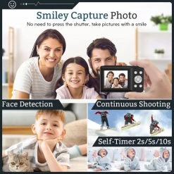 Kids Digital Camera With 32GB Card, FHD 1080P 44MP Compact Vlogging Camera, Point And Shoot Camera With 16X Digital Zoom, Portable Mini Camera For Teens And Students (Black) -Outdoor Camera Shop 17195576 5