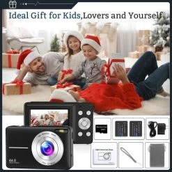 Kids Digital Camera With 32GB Card, FHD 1080P 44MP Compact Vlogging Camera, Point And Shoot Camera With 16X Digital Zoom, Portable Mini Camera For Teens And Students (Black) -Outdoor Camera Shop 17195576 6