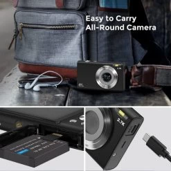 Portable Mini Compact Digital Camera Auto Focus HD 2.7K Vlogging Camera With 48MP, 16X Digital Zoom, 32GB Memory Card, 2 Batteries -Outdoor Camera Shop 17196218 4