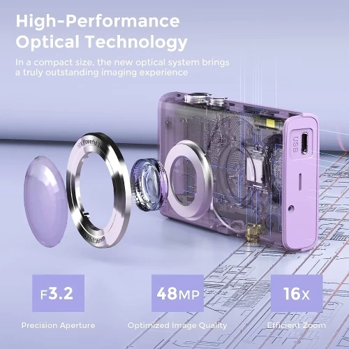 Compact Digital Camera With Auto Focus, 2.7K Vlogging Camera, HD 48MP, 16X Digital Zoom, 32GB Memory Card 5 Compact Digital Camera With Auto Focus, 2.7K Vlogging Camera, HD 48MP, 16X Digital Zoom, 32GB Memory Card - Image 3