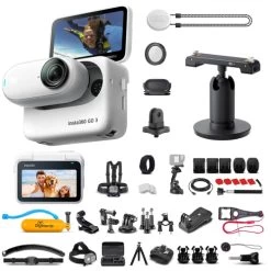 Insta360 GO 3 128GB Tiny Mighty Action Camera, Weighs 35g, Waterproof, Stabilization, POV Capture, With Charge Case And Wearable Camera Accessories + Mount Adapter + 50-in-1 Access