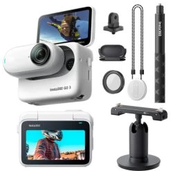Insta360 GO 3 64GB Tiny Mighty Action Camera, Weighs 35g, Waterproof, Stabilization, POV Capture, With Charge Case And Wearable Accessories + Invisible Selfie Stick + Mount Adapter