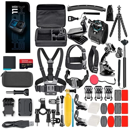 GoPro HERO11 Black MEGA Bundle - GoPro HERO 11 Black +2 Gopro Battery + The Handler Tripod + Compact Case + 64 GB MicroSD Card + Travel Case & 50 Action Camera Accessory 3 GoPro HERO11 Black MEGA Bundle - GoPro HERO 11 Black +2 Gopro Battery + The Handler Tripod + Compact Case + 64 GB MicroSD Card + Travel Case & 50 Action Camera Accessory