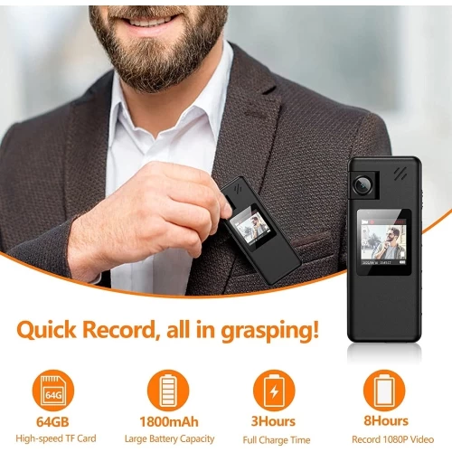 1080P 64GB Body Camera With Audio, Police Body Cam With 180° Rotatable Lens And Upgrade Rotate Clip 4 1080P 64GB Body Camera With Audio, Police Body Cam With 180° Rotatable Lens And Upgrade Rotate Clip - Image 2