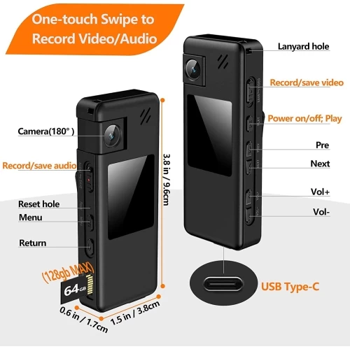 1080P 64GB Body Camera With Audio, Police Body Cam With 180° Rotatable Lens And Upgrade Rotate Clip 6 1080P 64GB Body Camera With Audio, Police Body Cam With 180° Rotatable Lens And Upgrade Rotate Clip - Image 4