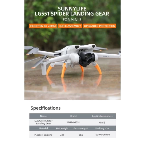Landing Gear For DJI Mini 3, Spider Leg Foldable Extension Kit For DJI Mini3 Drone Accessories (Grey + Orange)Only Available For DJI Mini 3 Drone 8 Landing Gear For DJI Mini 3, Spider Leg Foldable Extension Kit For DJI Mini3 Drone Accessories (Grey + Orange)Only Available For DJI Mini 3 Drone - Image 6