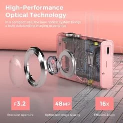 Auto Focus Digital Camera - A 2.7K Vlogging Camera With HD 48MP Resolution, 16X Digital Zoom, And It Includes A 32GB Memory Card, 2 Batteries, And A Charger. Color: Pink. -Outdoor Camera Shop 17242704 2