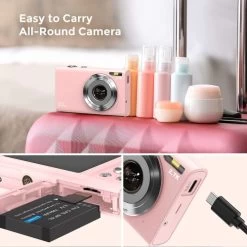 Auto Focus Digital Camera - A 2.7K Vlogging Camera With HD 48MP Resolution, 16X Digital Zoom, And It Includes A 32GB Memory Card, 2 Batteries, And A Charger. Color: Pink. -Outdoor Camera Shop 17242704 4
