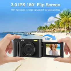 4K 48MP Autofocus Vlogging Camera - This Camera Includes A 32GB Memory Card, 16X Digital Zoom, And Comes With 2 Batteries. It's A Powerful Tool For Photography Color: Black. -Outdoor Camera Shop 17242711 3