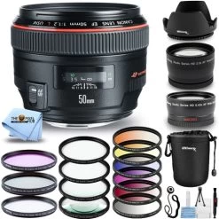 CanonĀ® Canon EF 50mm F/1.2L USM Lens (Black) 1257B002 Mega All You Need Filter Bundle